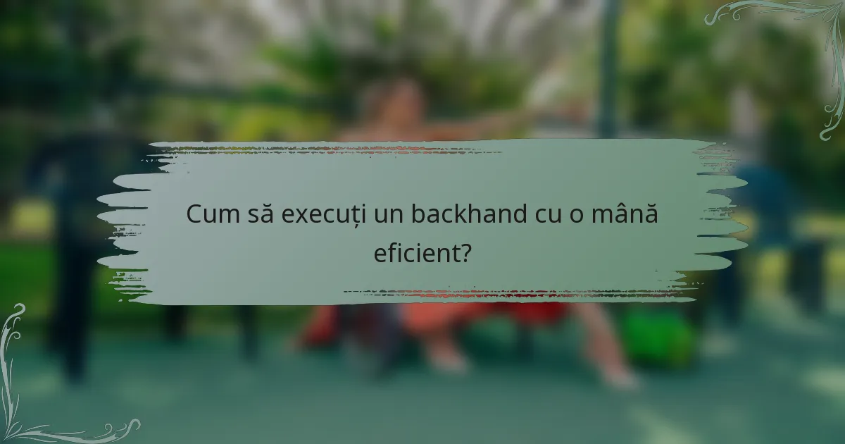 Cum să execuți un backhand cu o mână eficient?